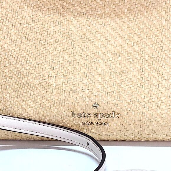 kate spade Alexia Straw Crossbody Clutch White Handbag 12"x8" Retired Cottage - Picture 3 of 16